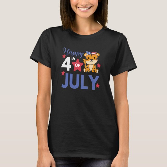 T-shirt 4th Of July American Tiger For Kids Cute Usa Tiger (Devant)