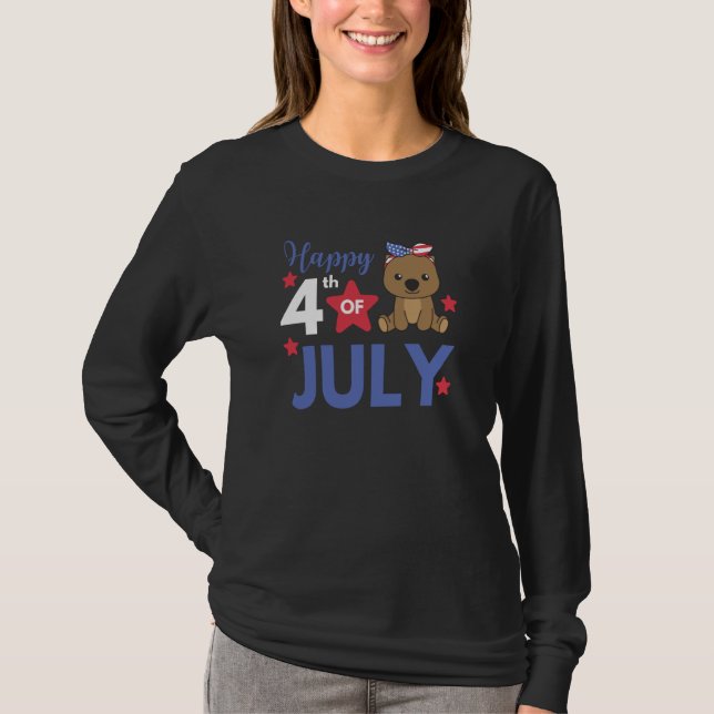 T-shirt 4th Of July American Wombat For Kids Cute Usa Womb (Devant)