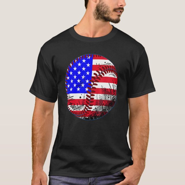 T-shirt 4th Of July Baseball American Flag Patriotic Weath (Devant)