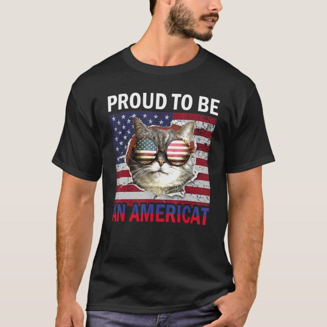 T-shirt 4th Of July  Cat American Flag Glasses (Devant)