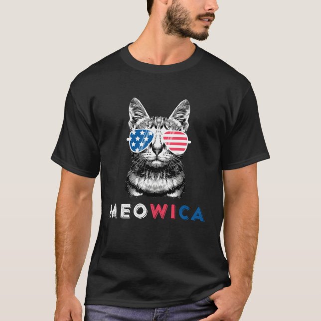 T-shirt 4th Of July Cat Meowica Merica Kitty Patriotic Cat (Devant)