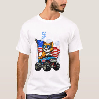 T-shirt 4th Of July Cat Riding Monster