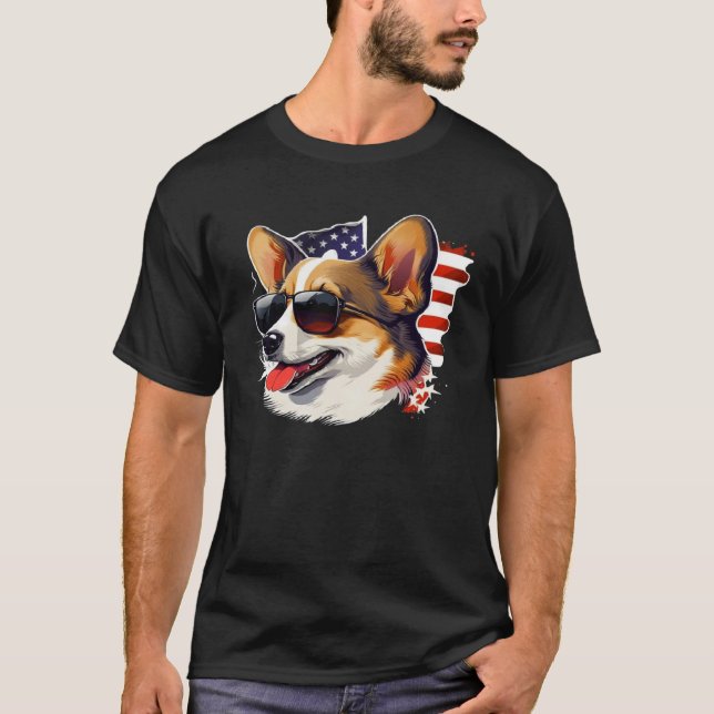 T-shirt 4th Of July Corgi American Flag Dog (Devant)