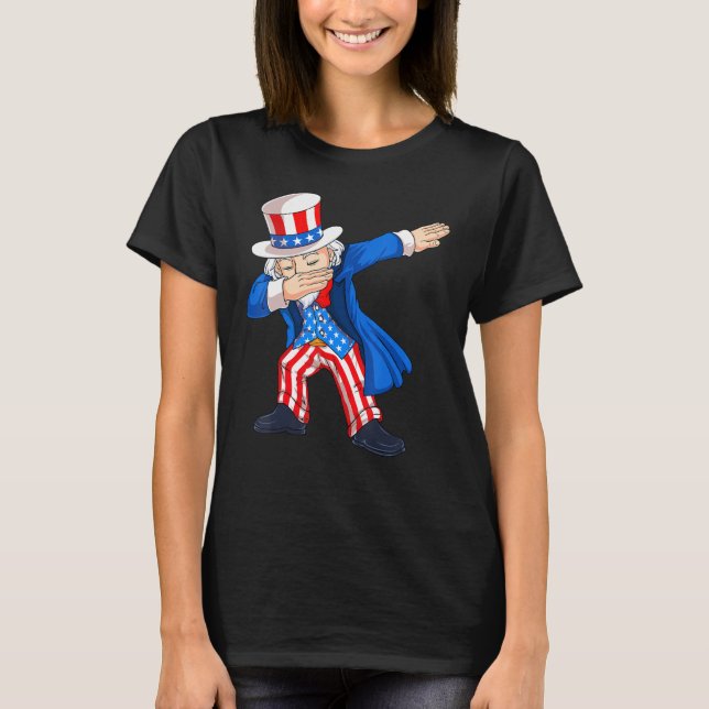 T-shirt 4th Of July Dabbing Uncle Sam American Flag Kids B (Devant)