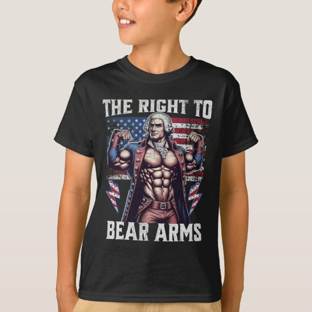 T-shirt 4th Of July Dad Usa Flag 2nd Bear Arms Bodybuildin (Devant)