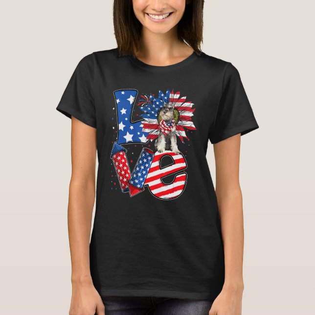 T-shirt 4th of July Decor Patriotic LOVE Schnauzer Dog USA (Devant)
