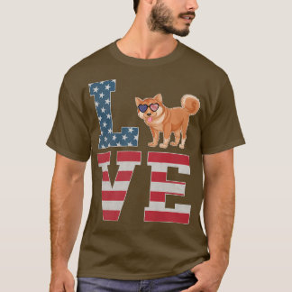 T-shirt 4th of July Decor Patriotic LOVE Shiba Inu Dog Ame