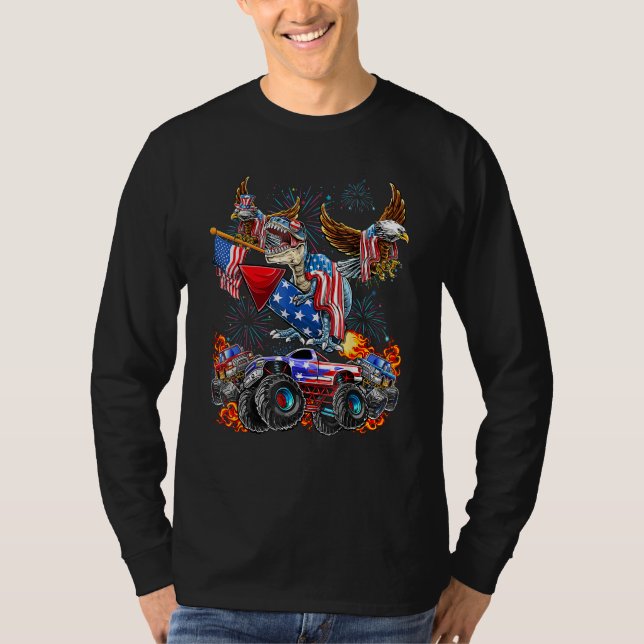 T-shirt 4th Of July Dinosaur Monster Truck Bald Eagle Amer (Devant)