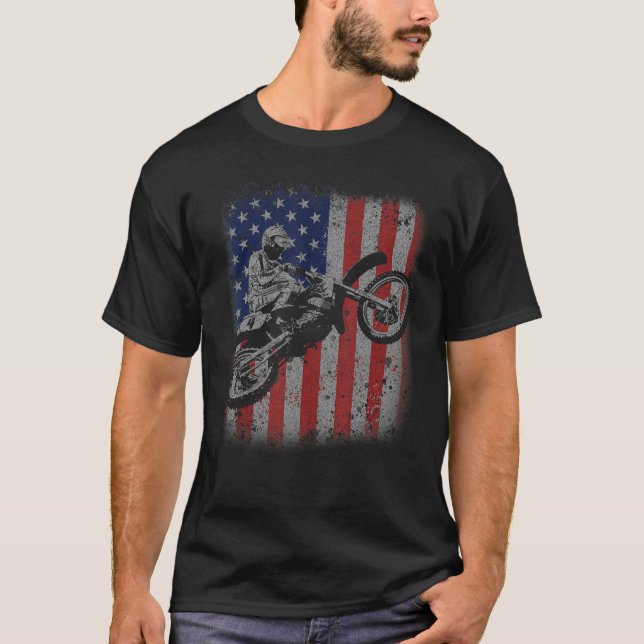 T-shirt 4th of July Dirt Bike Motocross American Flag MX (Devant)