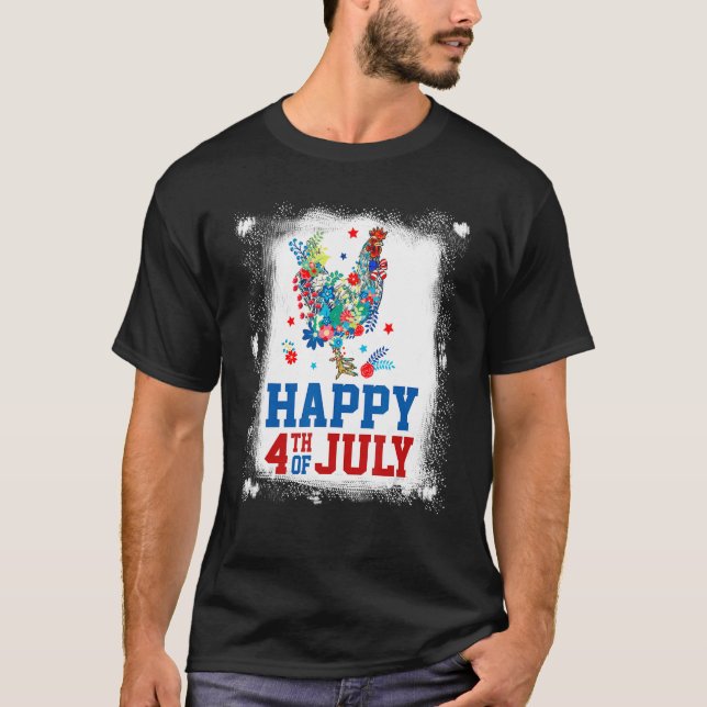 T-shirt 4th Of July Farmer Chicken Flower American Flag Pa (Devant)