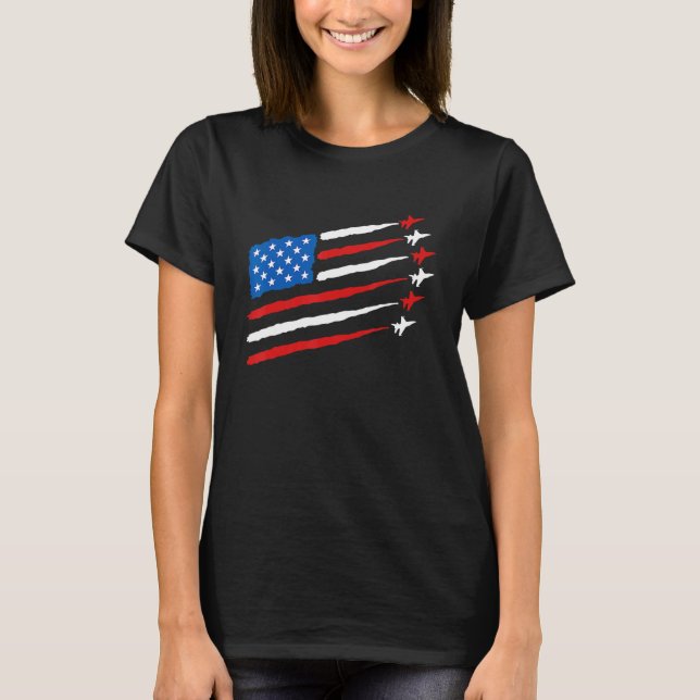 T-shirt 4th of July Fighter Jets USA American Flag Celebra (Devant)