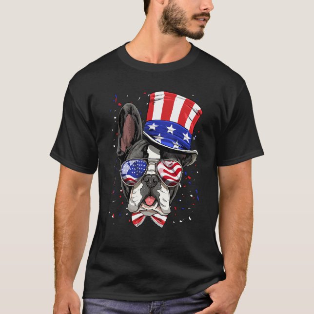 T-shirt 4th of July French Bulldog Patriotic American USA  (Devant)