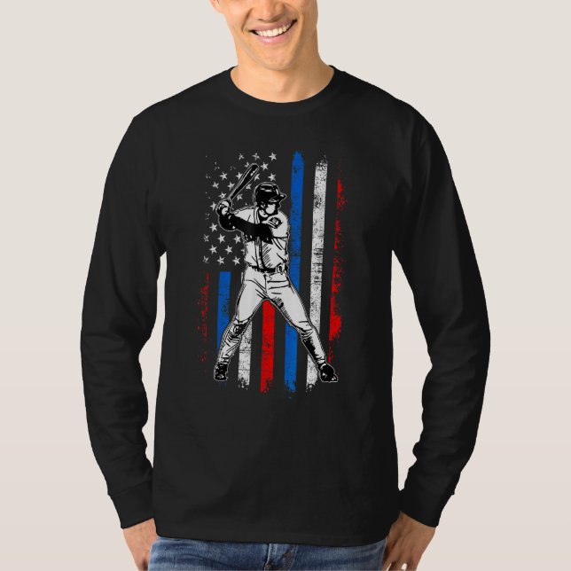 T-shirt 4th Of July Funny Baseball American Flag Batter Hi (Devant)