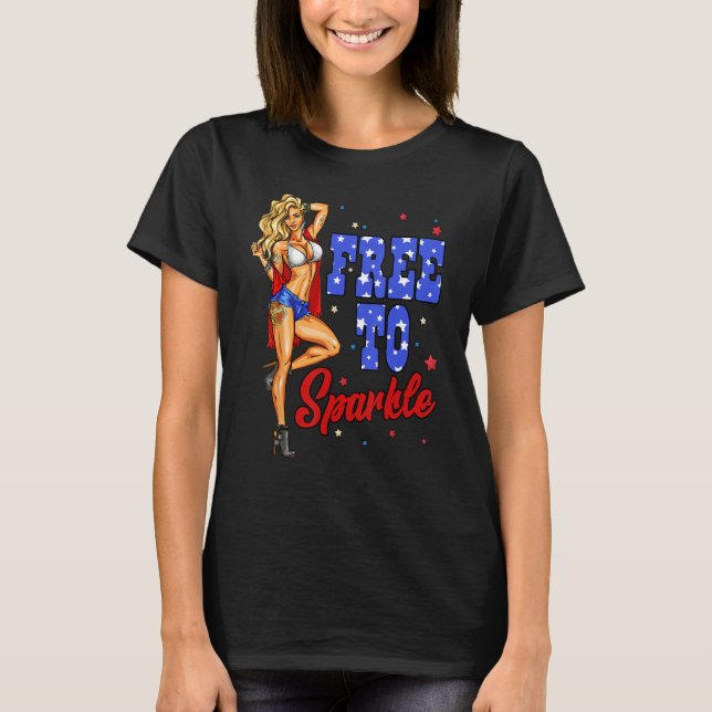 T-shirt 4th Of July Girl Free To Sparkle American Flag Pat (Devant)