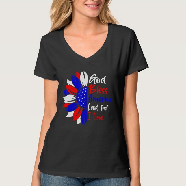 T-shirt 4th Of July God Bless America Land That I Love Sun (Devant)