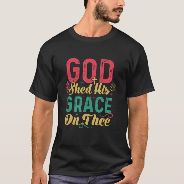 T-shirt 4th Of July Groovy Patriotic God Shed His Grace On (Devant)