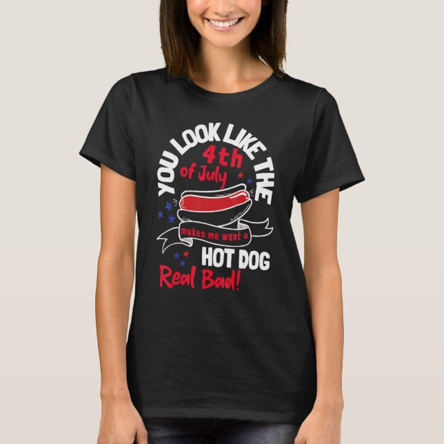T-shirt 4th Of July Hot Dog Tees Patriotic America (Devant)