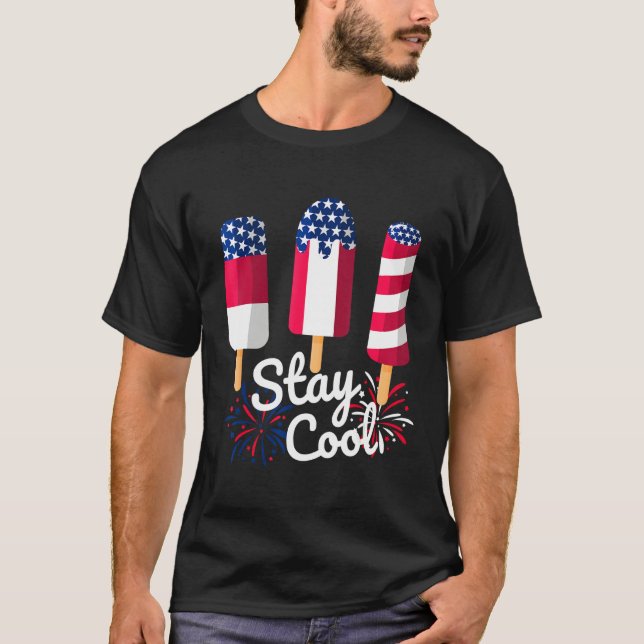 T-shirt 4th Of July Ice Pops Red White Blue American Flag  (Devant)
