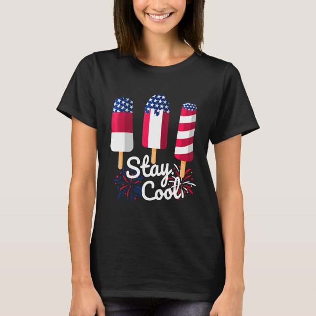 T-shirt 4th Of July Ice Pops Red White Blue American Flag  (Devant)