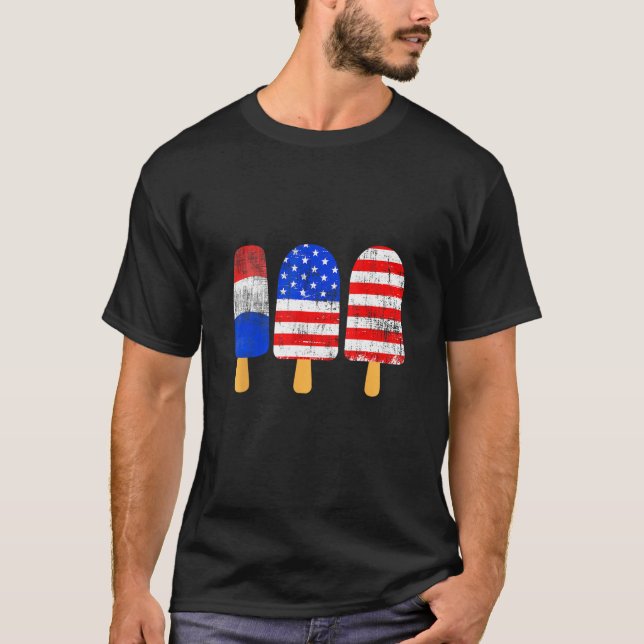 T-shirt 4th Of July Ice Pops Red White Blue American Flag  (Devant)