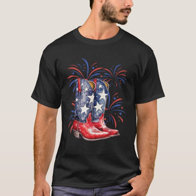 T-shirt 4th of July Memorial Day Holiday Patriotic Cowboy  (Devant)