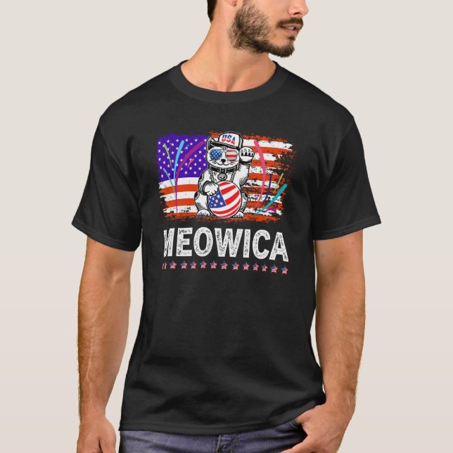 T-shirt 4th of July Meowica Kitty for Cat Lovers American  (Devant)