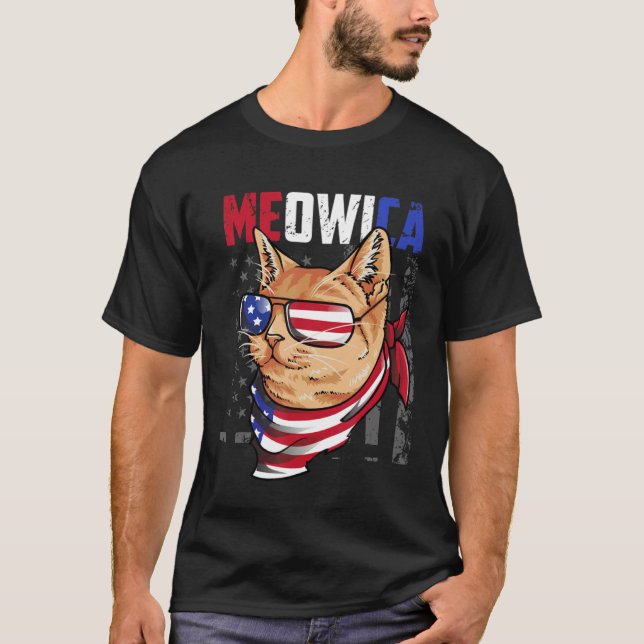 T-shirt 4th of July Meowica Patriotic   For Cat (Devant)