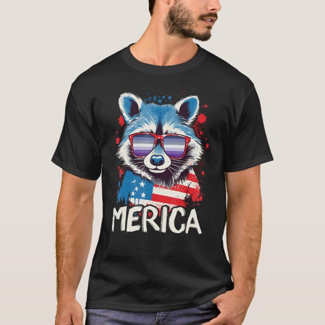 T-shirt 4th Of July Merica  Raccoon Butch Lesbian Sunglass (Devant)