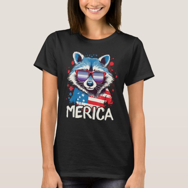 T-shirt 4th Of July Merica  Raccoon Butch Lesbian Sunglass (Devant)