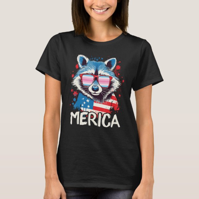 T-shirt 4th Of July Merica  Raccoon Transfeminine Sunglass (Devant)