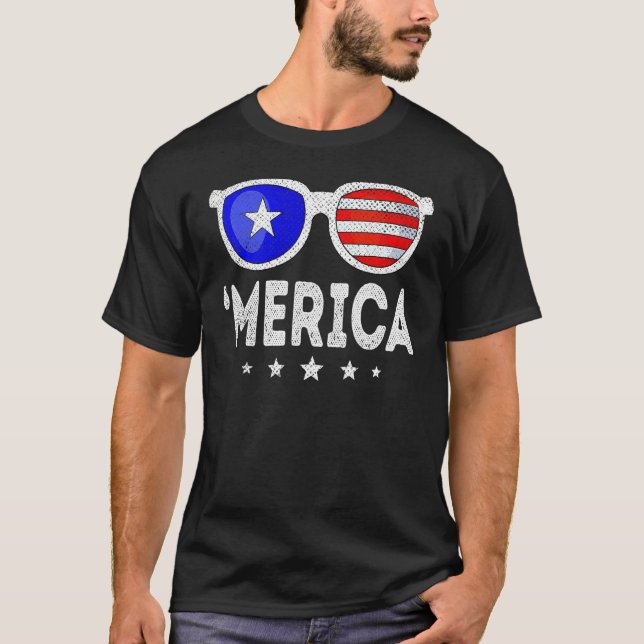 T-shirt 4th Of July MERICA Sunglasses All America USA Flag (Devant)
