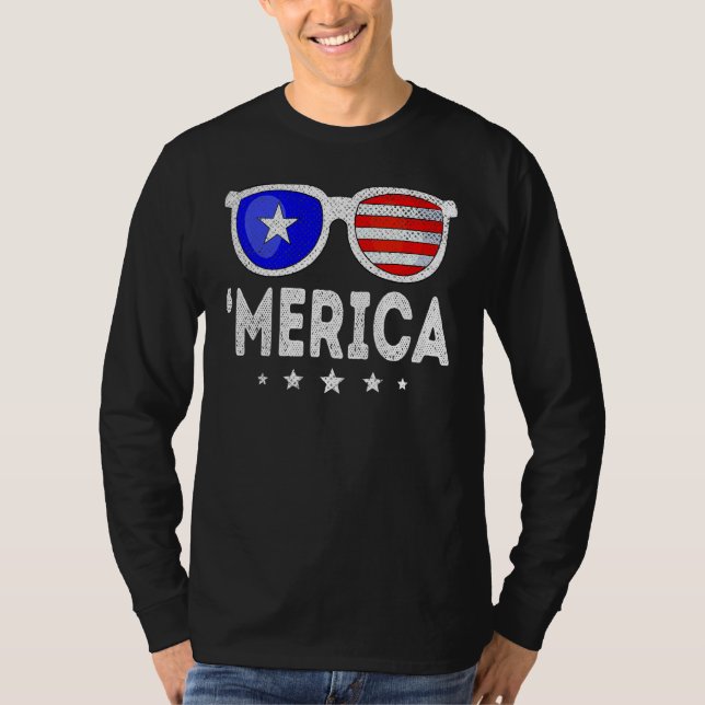 T-shirt 4th Of July MERICA Sunglasses All America USA Flag (Devant)