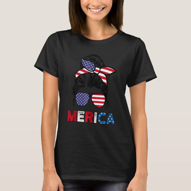 T-shirt 4th Of July Merica Sunglasses Classy Mom Life Mess (Devant)