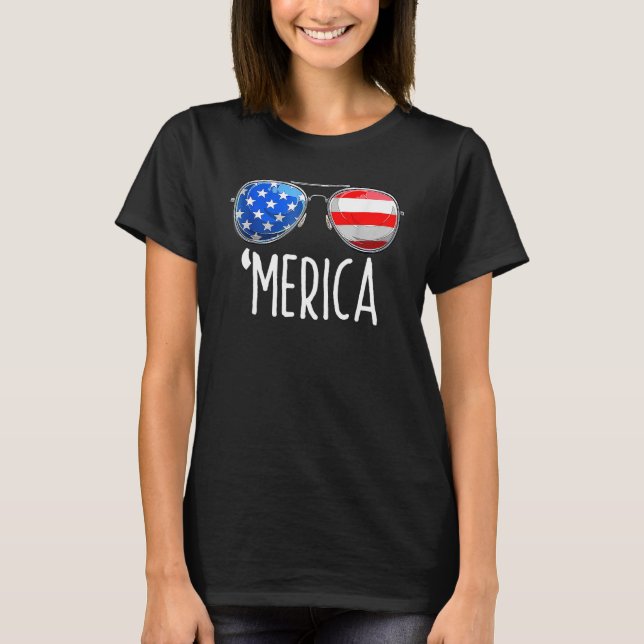 T-shirt 4th Of July MERICA Sungles All America USA Flag (Devant)