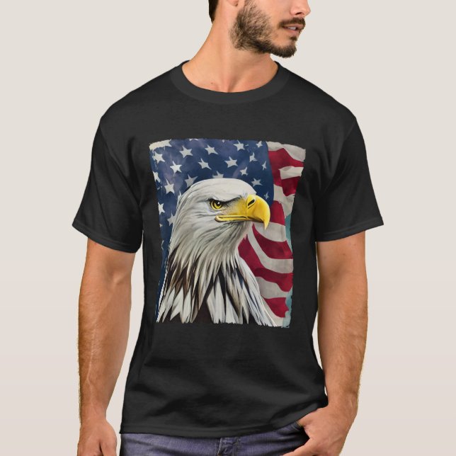 T-shirt 4th of July Painting Bald Eagle American Flag USA  (Devant)