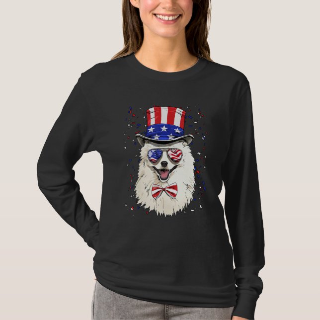 T-shirt 4th of July Patriotic American Eskimo Merica USA F (Devant)