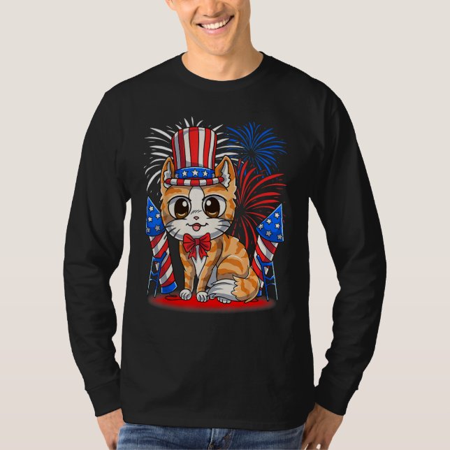 T-shirt 4th of July Patriotic Cat  American Flag Meowica C (Devant)