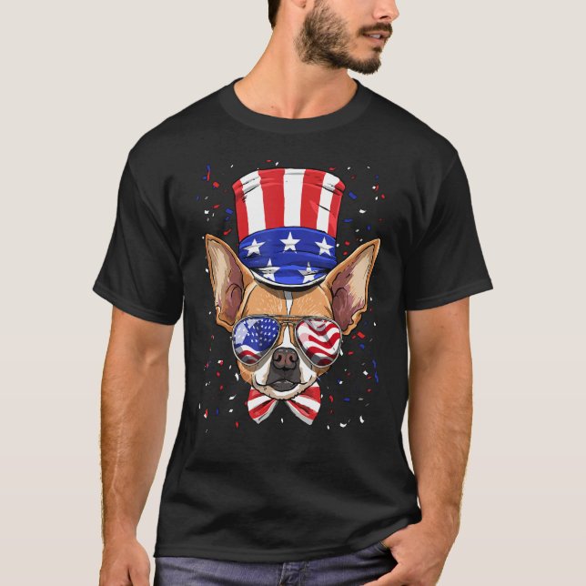 T-shirt 4th of July Patriotic Chihuahua American USA Flag  (Devant)