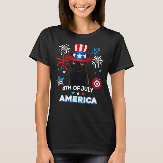 T-shirt 4th Of July Patriotic Day Black Cat Independence D (Devant)