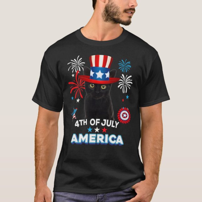 T-shirt 4th Of July Patriotic Day Black Cat Independence D (Devant)