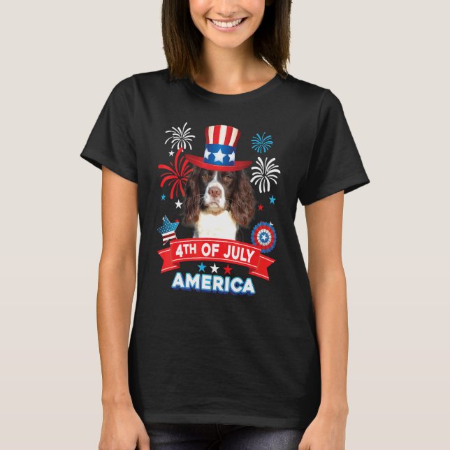T-shirt 4th Of July Patriotic Day English Springer Spaniel (Devant)