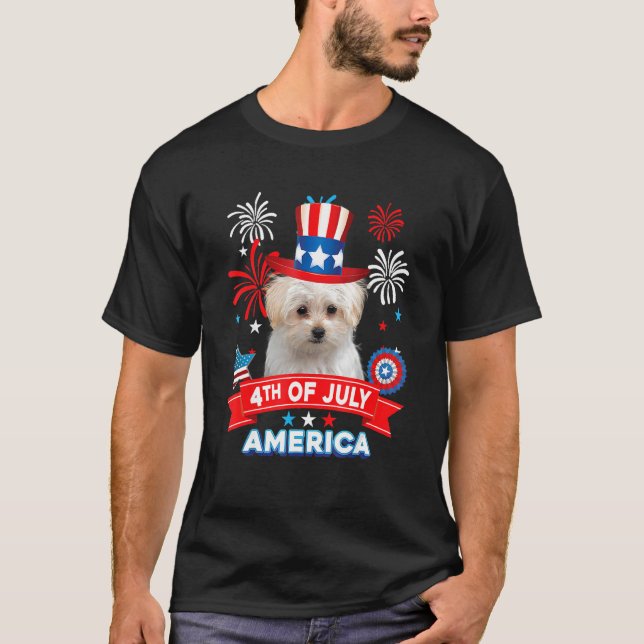 T-shirt 4th Of July Patriotic Day Maltese Dog Independence (Devant)