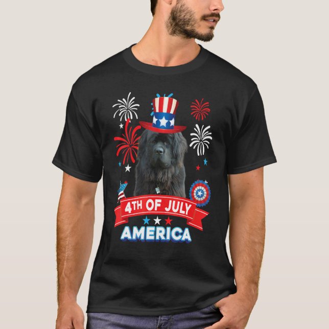 T-shirt 4th Of July Patriotic Day Newfoundland Dog Indepen (Devant)