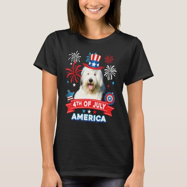 T-shirt 4th Of July Patriotic Day Old English Sheepdog Dog (Devant)