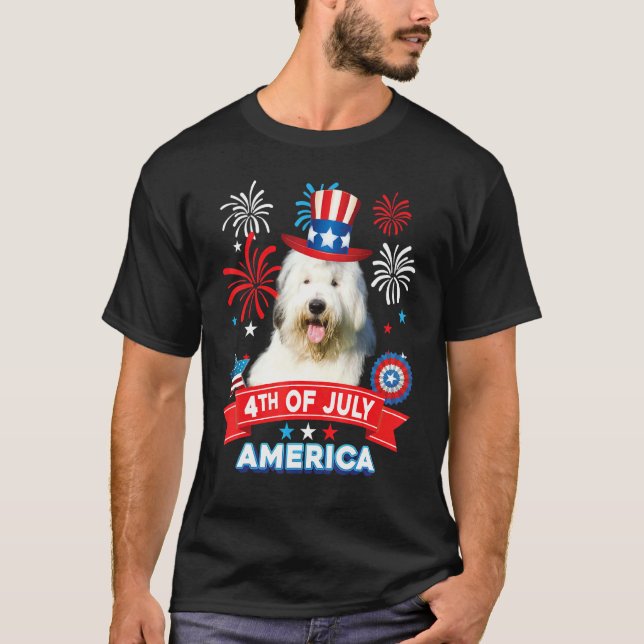 T-shirt 4th Of July Patriotic Day Old English Sheepdog Dog (Devant)