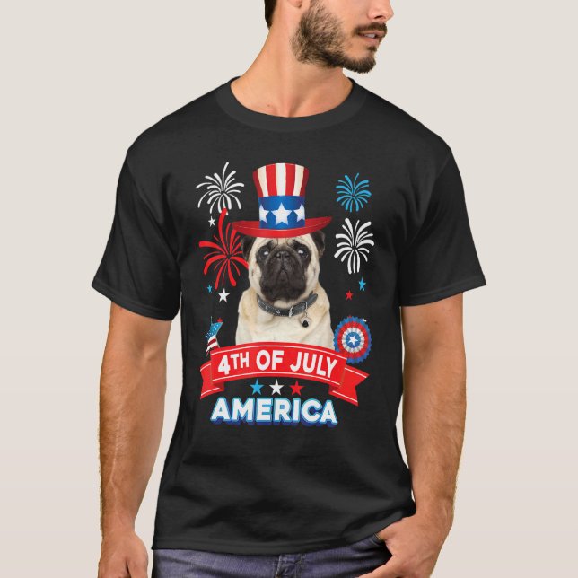 T-shirt 4th Of July Patriotic Day Pug Dog Independence Hap (Devant)