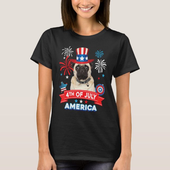 T-shirt 4th Of July Patriotic Day Pug Dog Independence Hap (Devant)