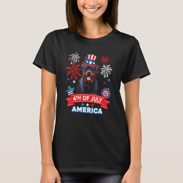 T-shirt 4th Of July Patriotic Day Rottweiler Dog Independe (Devant)
