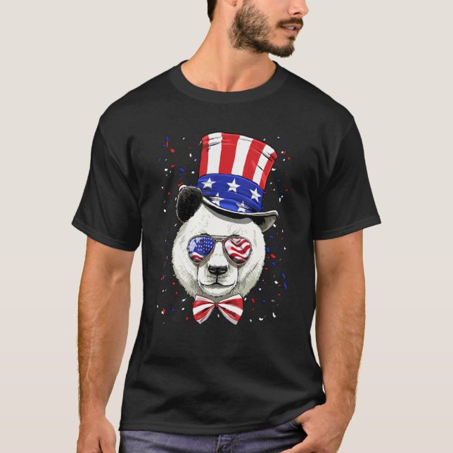 T-shirt 4th of July Patriotic Giant Panda Merica USA Flag  (Devant)