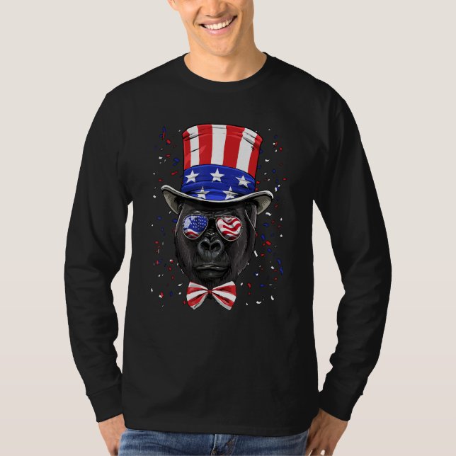 T-shirt 4th of July Patriotic Gorilla Wearing USA Flag Sun (Devant)